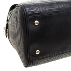 Versace Black Embossed Leather Braided Satchel For Women -Versace Official Website luxury women versace used handbags p121426 010