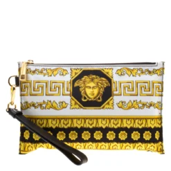 Versace Yellow Printed Nylon Cosmetic Pouch For Women