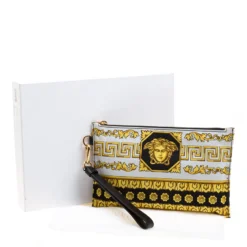 Versace Yellow Printed Nylon Cosmetic Pouch For Women -Versace Official Website luxury women versace used handbags p125387 009
