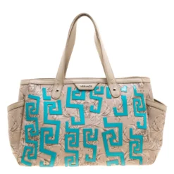 Versace Beige Medusa Print Leather Tote For Women