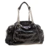 Versace Holographic Black Textured Patent Leather Satchel For Women