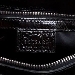 Versace Holographic Black Textured Patent Leather Satchel For Women -Versace Official Website luxury women versace used handbags p125574 0008