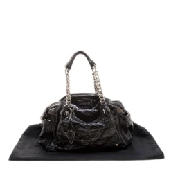 Versace Holographic Black Textured Patent Leather Satchel For Women -Versace Official Website luxury women versace used handbags p125574 0009