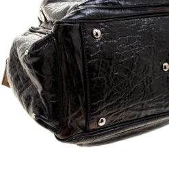 Versace Holographic Black Textured Patent Leather Satchel For Women -Versace Official Website luxury women versace used handbags p125574 0010