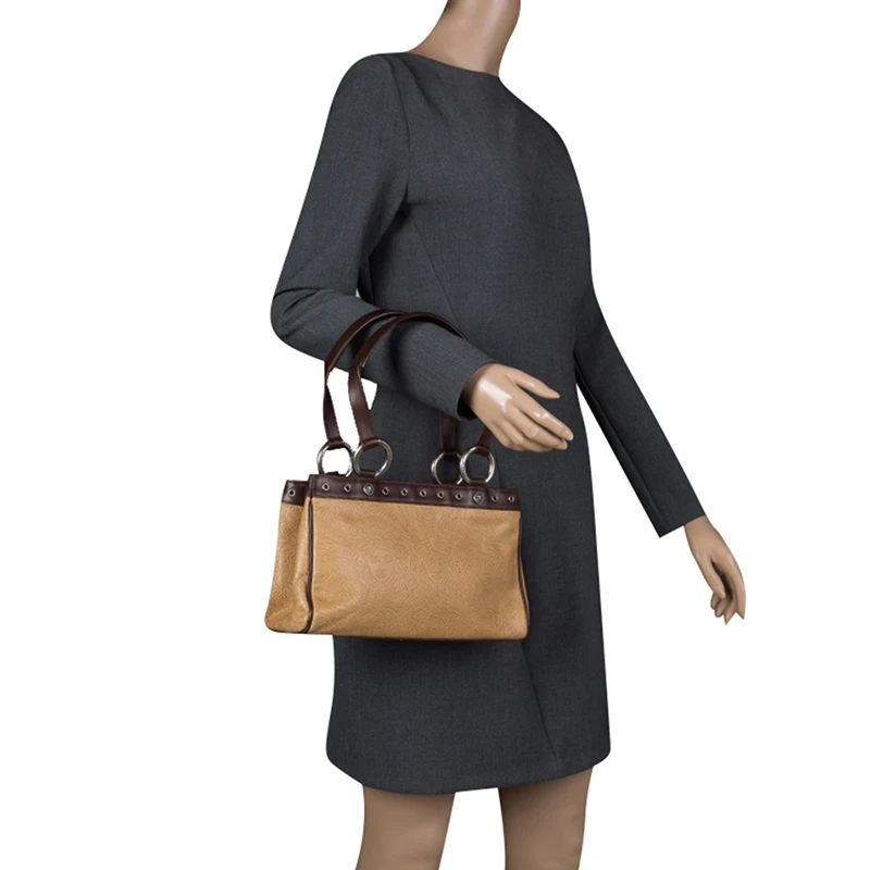 Versace Beige And Brown Medusa Embossed Leather Tote For Women 2 Versace Beige And Brown Medusa Embossed Leather Tote For Women - Image 2