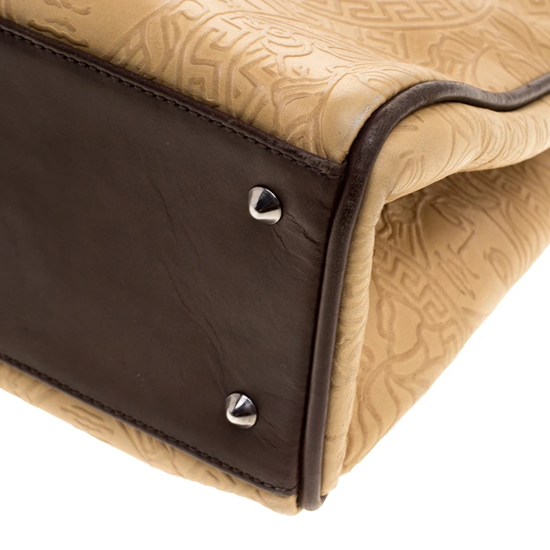 Versace Beige And Brown Medusa Embossed Leather Tote For Women 11 Versace Beige And Brown Medusa Embossed Leather Tote For Women - Image 11