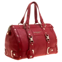Versace Red Quilted Leather Studded Satchel For Women -Versace Official Website luxury women versace used handbags p130224 0003