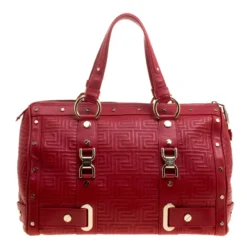 Versace Red Quilted Leather Studded Satchel For Women -Versace Official Website luxury women versace used handbags p130224 0004