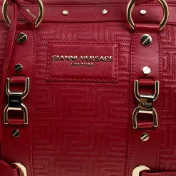 Versace Red Quilted Leather Studded Satchel For Women -Versace Official Website luxury women versace used handbags p130224 0005