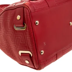 Versace Red Quilted Leather Studded Satchel For Women -Versace Official Website luxury women versace used handbags p130224 0010