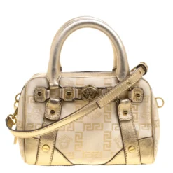 Versace Gold Canvas And Leather Medusa Satchel For Women