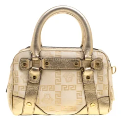 Versace Gold Canvas And Leather Medusa Satchel For Women -Versace Official Website luxury women versace used handbags p133220 004