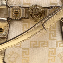 Versace Gold Canvas And Leather Medusa Satchel For Women -Versace Official Website luxury women versace used handbags p133220 005
