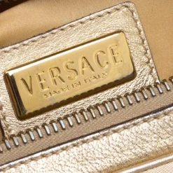 Versace Gold Canvas And Leather Medusa Satchel For Women -Versace Official Website luxury women versace used handbags p133220 008