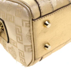 Versace Gold Canvas And Leather Medusa Satchel For Women -Versace Official Website luxury women versace used handbags p133220 010