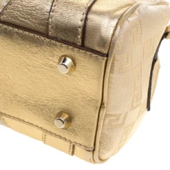 Versace Gold Canvas And Leather Medusa Satchel For Women -Versace Official Website luxury women versace used handbags p133220 011