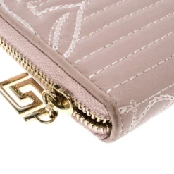 Versace Blush Pink Quilted Leather Vanitas Zip Around Wallet For Women -Versace Official Website luxury women versace used handbags p134909 0009