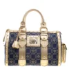 Versace Blue/Gold Fabric And Leather Snap Out Of It Satchel For Women