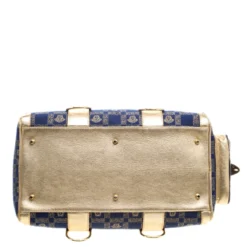 Versace Blue/Gold Fabric And Leather Snap Out Of It Satchel For Women -Versace Official Website luxury women versace used handbags p136878 0006