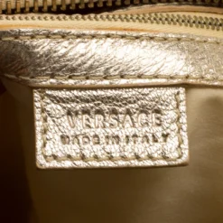 Versace Blue/Gold Fabric And Leather Snap Out Of It Satchel For Women -Versace Official Website luxury women versace used handbags p136878 0008