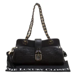 Versace Black Quilted Leather Shoulder Bag For Women -Versace Official Website luxury women versace used handbags p139022 0009