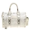 Versace Silver Quilted Patent Leather Snap Out Of It Satchel For Women
