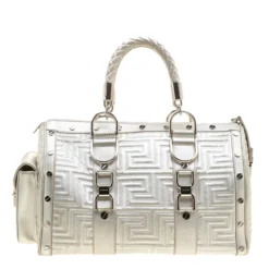 Versace Silver Quilted Patent Leather Snap Out Of It Satchel For Women -Versace Official Website luxury women versace used handbags p139982 0004