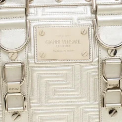 Versace Silver Quilted Patent Leather Snap Out Of It Satchel For Women -Versace Official Website luxury women versace used handbags p139982 0005
