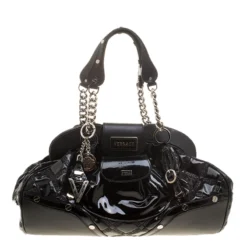Versace Black Patent Leather Chain Link Satchel For Women