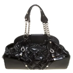 Versace Black Patent Leather Chain Link Satchel For Women -Versace Official Website luxury women versace used handbags p140329 0004