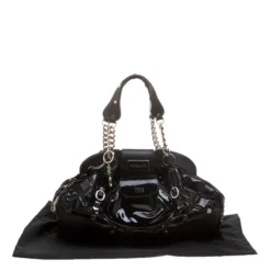 Versace Black Patent Leather Chain Link Satchel For Women -Versace Official Website luxury women versace used handbags p140329 0009
