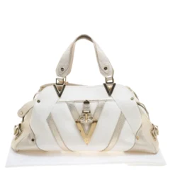 Versace White/Light Gold Canvas And Leather Satchel For Women -Versace Official Website luxury women versace used handbags p140354 0010