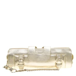 Versace Light Gold Leather Clutch For Women