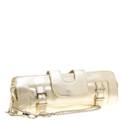 Versace Light Gold Leather Clutch For Women -Versace Official Website luxury women versace used handbags p141484 0003