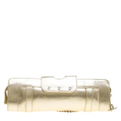 Versace Light Gold Leather Clutch For Women -Versace Official Website luxury women versace used handbags p141484 0004