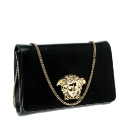 Versace Black Leather Evening Palazzo Chain Clutch For Women -Versace Official Website luxury women versace used handbags p141926 003