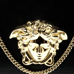 Versace Black Leather Evening Palazzo Chain Clutch For Women -Versace Official Website luxury women versace used handbags p141926 005