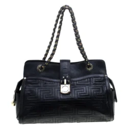 Versace Black Quilted Leather Tote For Women