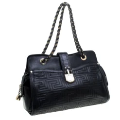Versace Black Quilted Leather Tote For Women -Versace Official Website luxury women versace used handbags p144404 003