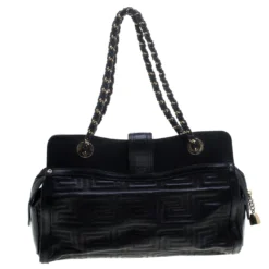 Versace Black Quilted Leather Tote For Women -Versace Official Website luxury women versace used handbags p144404 004