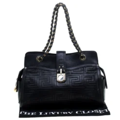 Versace Black Quilted Leather Tote For Women -Versace Official Website luxury women versace used handbags p144404 009