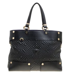 Versace Black Textured Leather Medusa Tote For Women