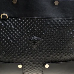 Versace Black Textured Leather Medusa Tote For Women -Versace Official Website luxury women versace used handbags p148197 0005