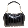 Versace Black Leather And Patent Stripe Logo Shoulder Bag For Women