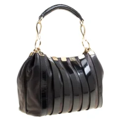 Versace Black Leather And Patent Stripe Logo Shoulder Bag For Women 13 Versace Black Leather And Patent Stripe Logo Shoulder Bag For Women -Versace Official Website luxury women versace used handbags p149979 0003