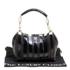 Versace Black Leather And Patent Stripe Logo Shoulder Bag For Women 19 Versace Black Leather And Patent Stripe Logo Shoulder Bag For Women -Versace Official Website luxury women versace used handbags p149979 0009