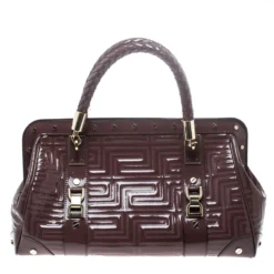 Versace Dark Beige Quilted Patent Leather Snap Out Of It Satchel For Women -Versace Official Website luxury women versace used handbags p150971 0004