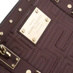 Versace Dark Beige Quilted Patent Leather Snap Out Of It Satchel For Women -Versace Official Website luxury women versace used handbags p150971 0005