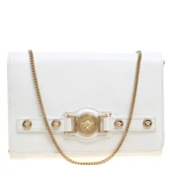Versace White Leather Chain Clutch Bag For Women