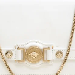 Versace White Leather Chain Clutch Bag For Women -Versace Official Website luxury women versace used handbags p152606 0005
